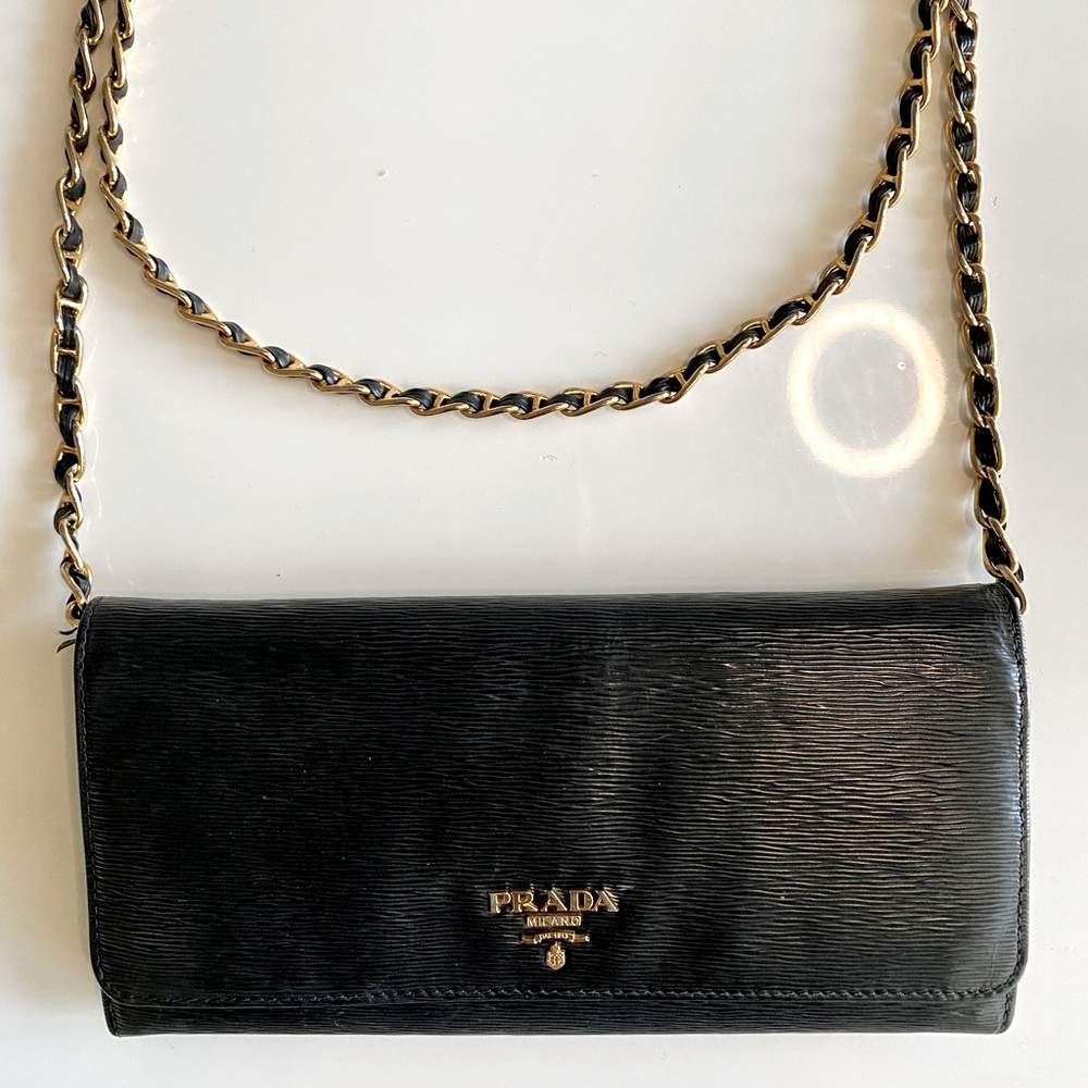 Authentic Prada Saffiano Chain Crossbody Wallet